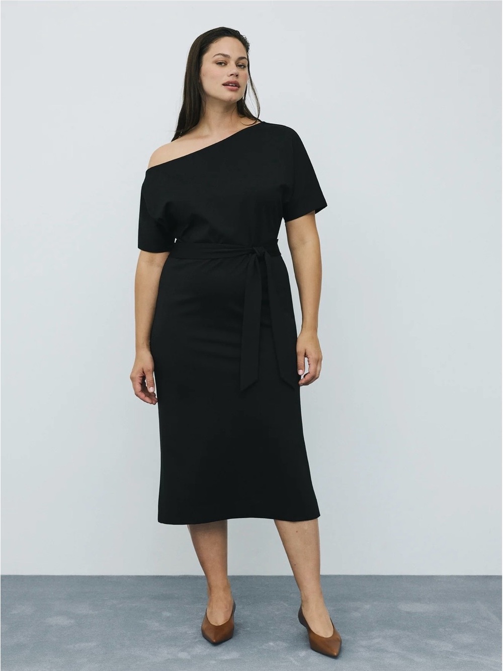 Reitmans Black Short-Sleeve Off-the-Shoulder Midi Dress